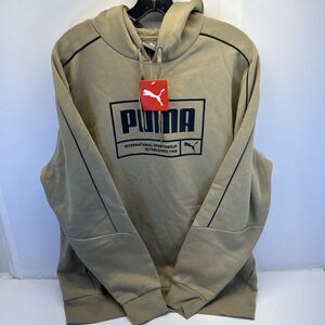 Puma Men XL Fleece Hoodie Logo Graphic Pockets Tan/Oak Color New w/Tags